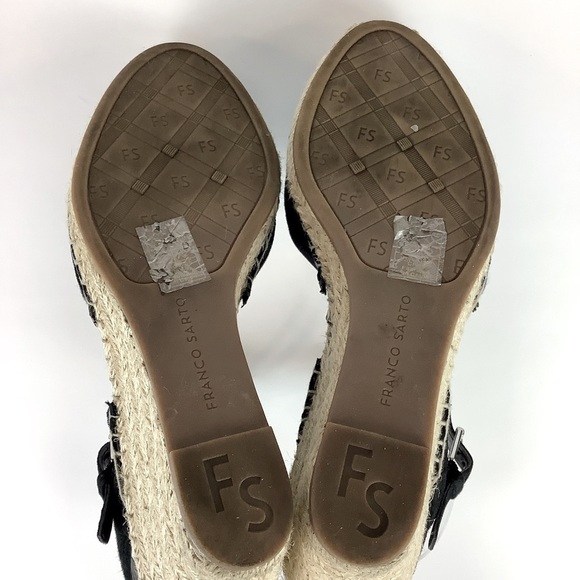 FRANCO SARTO LEATHER ESPADRILLES WEDGE BLACK 9 - Picture 11 of 12